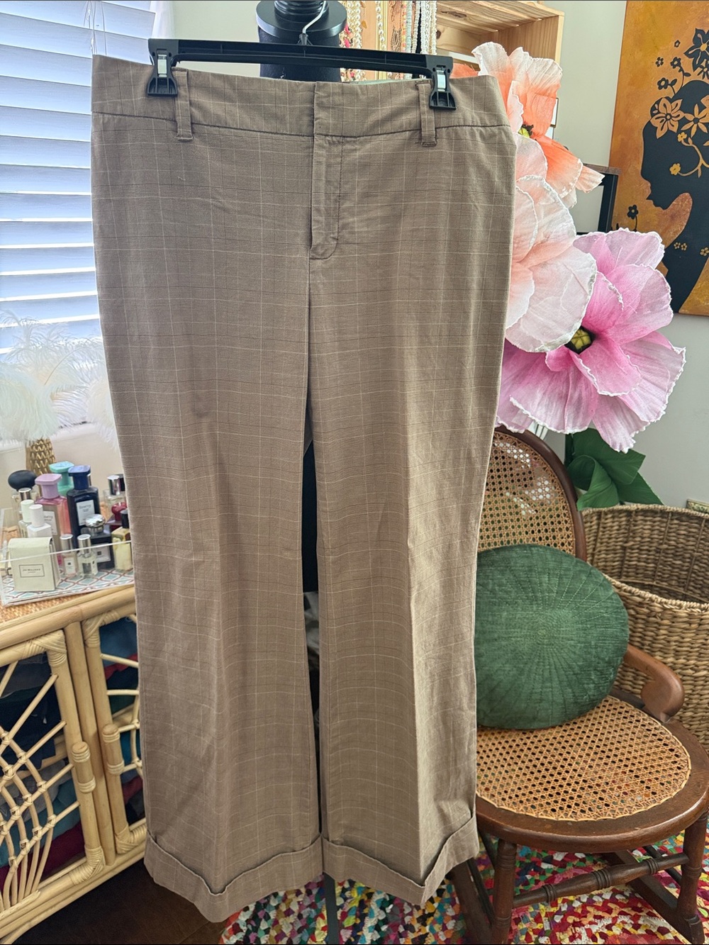 Gap Vintage Y2K Brown Plaid Wide Leg Cuffed Librariancore Academia Trouser Pants